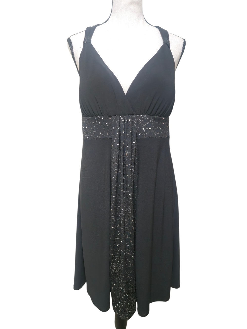 R & M Richards Vintage Y2K Black Sparkle Halter Cocktail Dress USA
